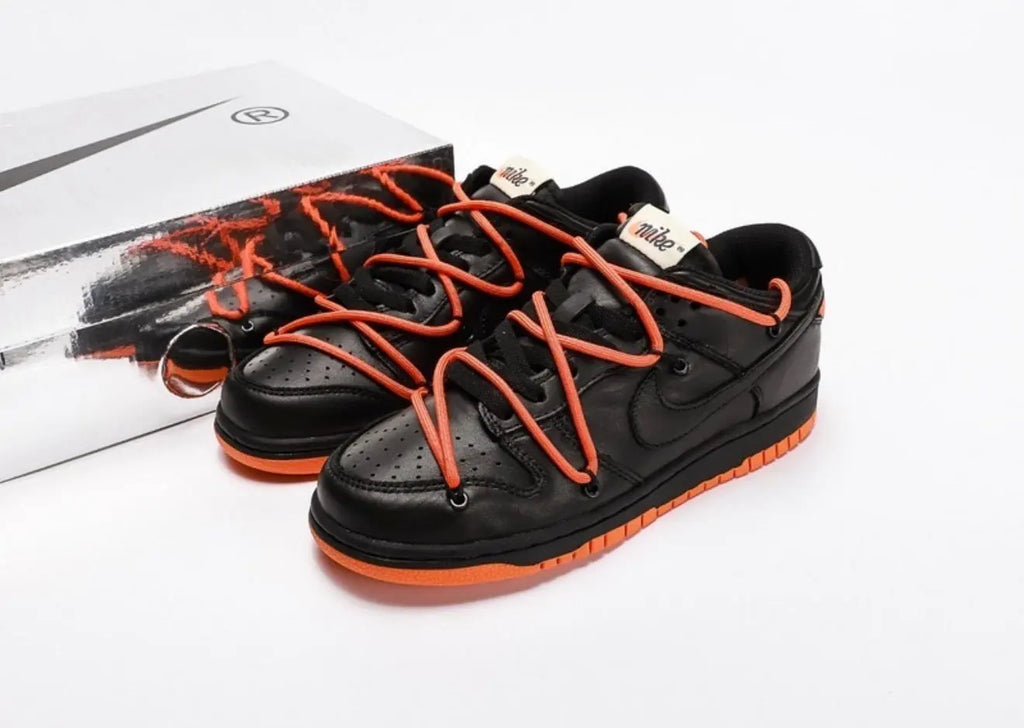 Off White x Futura x Nike Dunk Low Black Orange Suace Drip